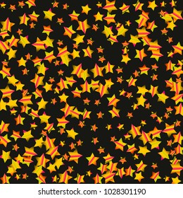 Colorful star falling Pattern. Rainbow colors. Isolated pattern.Black background. Astral Design. Chaotic Decor. Modern Creative Starlight Style. Vector illustration for celebration,holiday, invitation