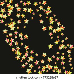 Colorful star falling Pattern. Rainbow colors. Isolated pattern.Black background. Astral Design. Chaotic Decor. Modern Creative Starlight Style. Vector illustration for celebration,holiday, invitation