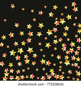 Colorful star falling Pattern. Rainbow colors. Isolated pattern.Black background. Astral Design. Chaotic Decor. Modern Creative Starlight Style. Vector illustration for celebration,holiday, invitation