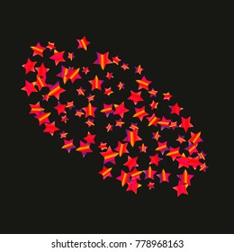 Colorful star falling Pattern. Rainbow colors. Isolated pattern.Black background. Astral Design. Chaotic Decor. Modern Creative Starlight Style. Vector illustration for celebration,holiday, invitation