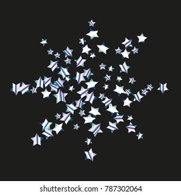 Colorful star falling Pattern. Rainbow colors. Isolated pattern.Black background. Astral Design. Chaotic Decor. Modern Creative Starlight Style. Vector illustration for celebration,holiday, invitation