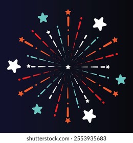 Colorful Star Firework Icon on Dark Blue Background