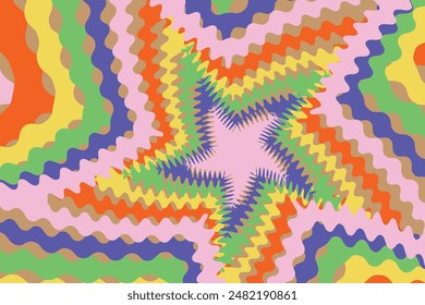 Colorful Star Groovy Wavy Background.