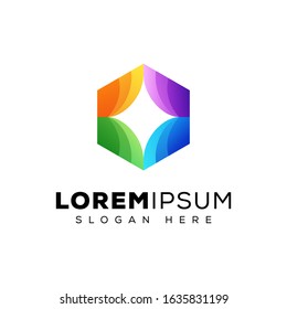 colorful star hexagon logo, abstract  color hexagon logo design vector template