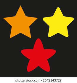 Colorful star icon. Bright shape vector. Red orange yellow. Black background element.