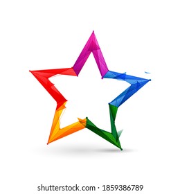 Colorful Star icon. Low poly model design. 3d Vector illustration