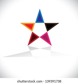 Colorful star icon or sign with reflection- vector graphic. The illustration of design element is created using bright, vivid & vibrant colors like red, blue, orange, pink, etc