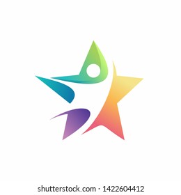 colorful star logo design. creative star with human, people icon vector illustration