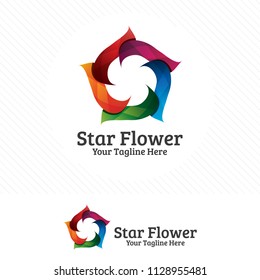 Colorful star logo design vector, star flower concept design.