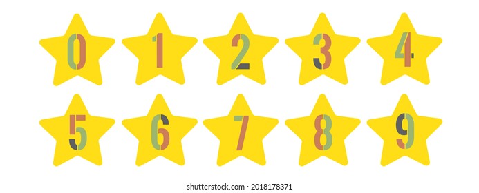 colorful star number icon set. flat icons.