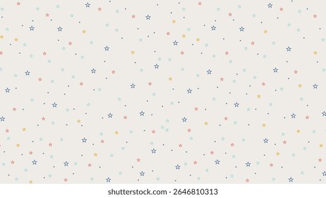 Colorful star outline seamless pattern on white background. Cute celestial vector design for kids fabric, baby room wallpaper, nursery print, wrapping paper, and pastel party decorations.