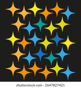 Padrão estelar colorido. Design celeste brilhante. Fundo de decoração de vetor. Motivo estelar festivo