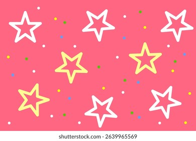 Colorful star pattern on a pink background creating a playful and vibrant design ideal for children’s decor or art projects