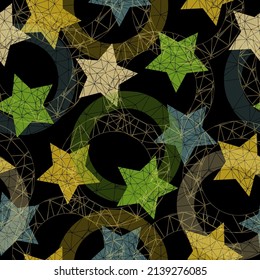 Colorful star pattern A seamless camouflage pattern consisting of squares cut by a five-pointed star into multi-colored fragments.