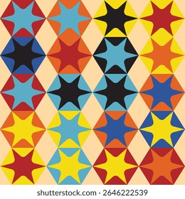 Colorful star patterns abstract design graphic art digital background studio creativity and design inspiration, seamless pattern