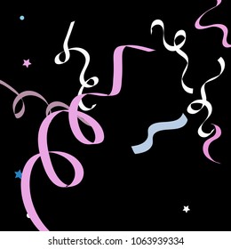 Colorful star ribbon confetti. Fallen glitter vector background. Colorful geometric stars and ribbons explosion for invitation card. New year and christmas celebration template. Soft colors design.