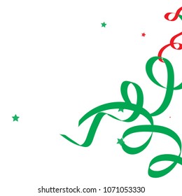 Colorful star ribbon confetti. Fallen glitter vector background. Colorful geometric stars and ribbons explosion for invitation card. New year, christmas, anniversary celebration template. Fun design.