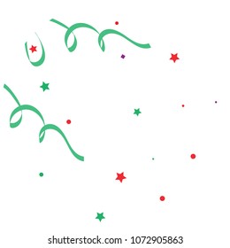 Colorful star ribbon confetti. Fallen glitter vector background. Colorful geometric stars and ribbons explosion for invitation card. New year, christmas, anniversary celebration template. Fun design.