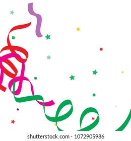 Colorful star ribbon confetti. Fallen glitter vector background. Colorful geometric stars and ribbons explosion for invitation card. New year, christmas, anniversary celebration template. Fun design.