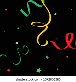 Colorful star ribbon confetti. Fallen vector background. Blue, yellow, purple geometric stars and ribbons explosion for invitation card. New year and christmas celebration template.