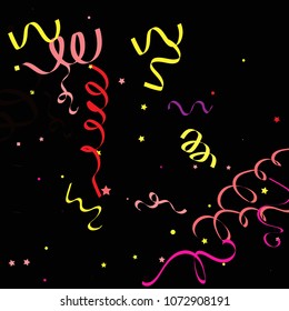 Colorful star ribbon confetti. Fallen vector background. Blue, yellow, purple geometric stars and ribbons explosion for invitation card. New year and christmas celebration template.