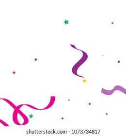 Colorful star ribbon confetti. Fallen glitter vector background. Colorful geometric stars and ribbons explosion for invitation card. New year, christmas, anniversary celebration template. Fun design.