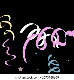 Colorful star ribbon confetti. Fallen glitter vector background. Colorful geometric stars and ribbons explosion for invitation card. New year and christmas celebration template. Soft colors design.