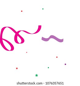 Colorful star ribbon confetti. Fallen glitter vector background. Colorful geometric stars and ribbons explosion for invitation card. New year, christmas, anniversary celebration template. Fun design.