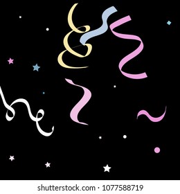 Colorful star ribbon confetti. Fallen glitter vector background. Colorful geometric stars and ribbons explosion for invitation card. New year and christmas celebration template. Soft colors design.
