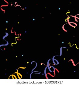 Colorful star ribbon confetti. Fallen glitter vector background. Colorful geometric stars and ribbons explosion for invitation card. New year and christmas celebration template. Fun design.