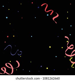 Colorful star ribbon confetti. Fallen glitter vector background. Colorful geometric stars and ribbons explosion for invitation card. New year and christmas celebration template. Fun design.