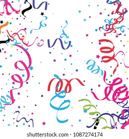 Colorful star ribbon confetti. Fallen glitter vector background. Colorful geometric stars and ribbons explosion for invitation card. New year, christmas, anniversary celebration template. Fun design.