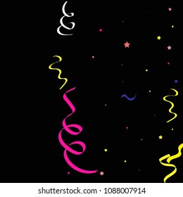 Colorful star ribbon confetti. Fallen vector background. Blue, yellow, purple geometric stars and ribbons explosion for invitation card. New year and christmas celebration template.