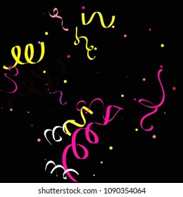 Colorful star ribbon confetti. Fallen vector background. Blue, yellow, purple geometric stars and ribbons explosion for invitation card. New year and christmas celebration template.