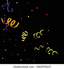 Colorful star ribbon confetti. Fallen glitter vector background. Colorful geometric stars and ribbons explosion for invitation card. New year and christmas celebration template. Fun design.