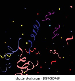 Colorful star ribbon confetti. Fallen glitter vector background. Colorful geometric stars and ribbons explosion for invitation card. New year and christmas celebration template. Fun design.