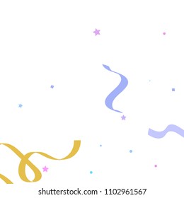 Colorful star ribbon confetti. Fallen glitter vector background. Holographic stars and ribbons explosion for invitation card. New year, christmas, anniversary celebration template. Fun design.