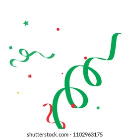 Colorful star ribbon confetti. Fallen glitter vector background. Colorful geometric stars and ribbons explosion for invitation card. New year, christmas, anniversary celebration template. Fun design.