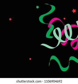 Colorful star ribbon confetti. Fallen vector background. Blue, yellow, purple geometric stars and ribbons explosion for invitation card. New year and christmas celebration template.