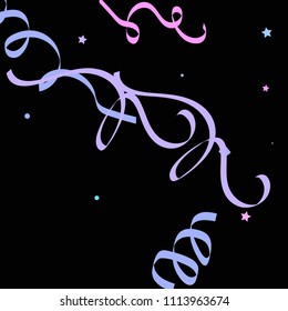Colorful star ribbon confetti. Fallen glitter vector background. Colorful geometric stars and ribbons explosion for invitation card. Anniversary, birthday, celebration template. Fun abstract design.