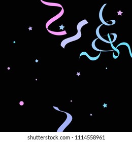 Colorful star ribbon confetti. Fallen glitter vector background. Colorful geometric stars and ribbons explosion for invitation card. Anniversary, birthday, celebration template. Fun abstract design.