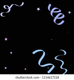 Colorful star ribbon confetti. Fallen glitter vector background. Colorful geometric stars and ribbons explosion for invitation card. Anniversary, birthday, celebration template. Fun abstract design.