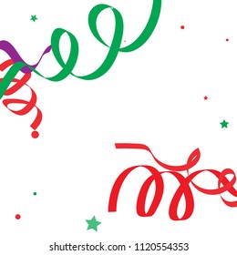 Colorful star ribbon confetti. Fallen glitter vector background. Colorful geometric stars and ribbons explosion for invitation card. New year, christmas, anniversary celebration template. Fun design.