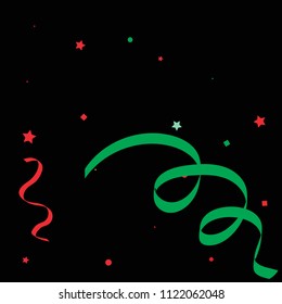 Colorful star ribbon confetti. Fallen vector background. Blue, yellow, purple geometric stars and ribbons explosion for invitation card. New year and christmas celebration template.