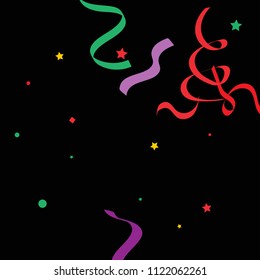 Colorful star ribbon confetti. Fallen vector background. Blue, yellow, purple geometric stars and ribbons explosion for invitation card. New year and christmas celebration template.
