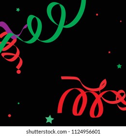 Colorful star ribbon confetti. Fallen vector background. Blue, yellow, purple geometric stars and ribbons explosion for invitation card. New year and christmas celebration template.