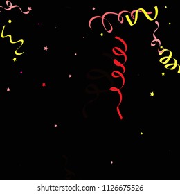 Colorful star ribbon confetti. Fallen vector background. Blue, yellow, purple geometric stars and ribbons explosion for invitation card. New year and christmas celebration template.