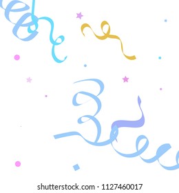 Colorful star ribbon confetti. Fallen glitter vector background. Holographic stars and ribbons explosion for invitation card. New year, christmas, anniversary celebration template. Fun design.