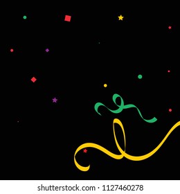 Colorful star ribbon confetti. Fallen vector background. Blue, yellow, purple geometric stars and ribbons explosion for invitation card. New year and christmas celebration template.