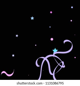 Colorful star ribbon confetti. Fallen glitter vector background. Colorful geometric stars and ribbons explosion for invitation card. Anniversary, birthday, celebration template. Fun abstract design.